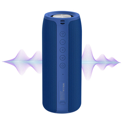 Blue Smaven Portable Bluetooth Speaker with sound wave graphics on a white background