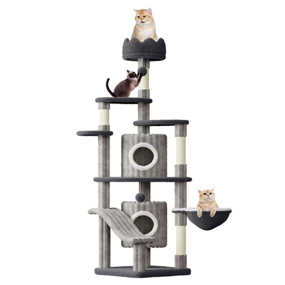 Elarvo Cat Tree with multiple levels and perches on a white background