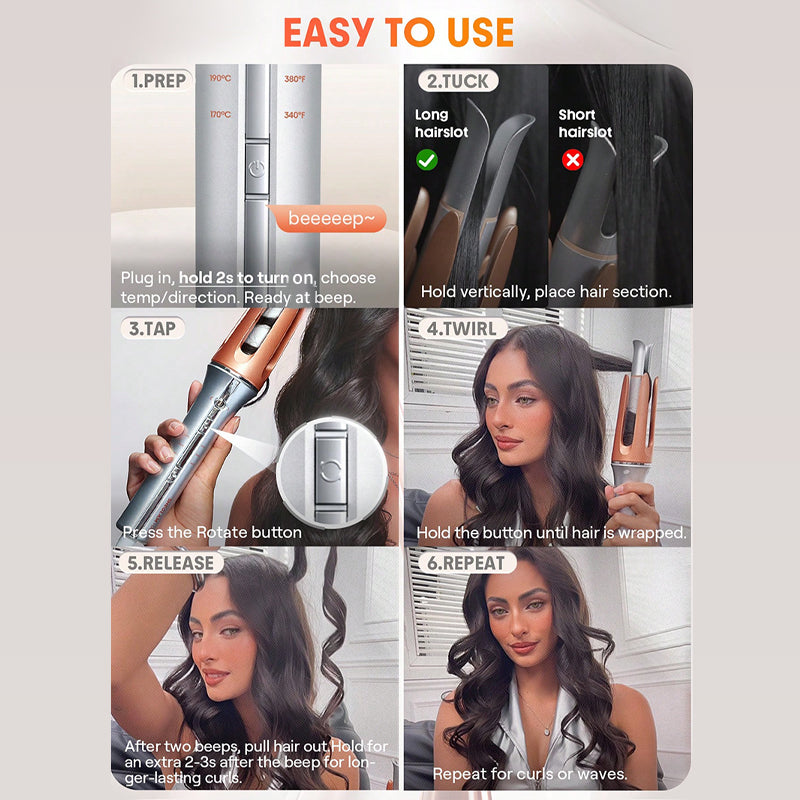 Kalvori Hair Curler with step-by-step instructions on a white background