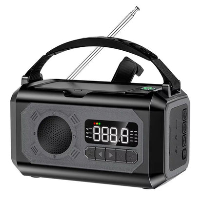 Black Radiflix Wind Up Radio with digital display on a white background