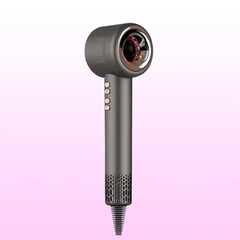 Gray SaharaCurl Smart Ionic Hair Dryer on a pink background