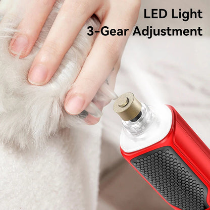 Pet grooming tool with LED light and 3-gear adjustment on a white background