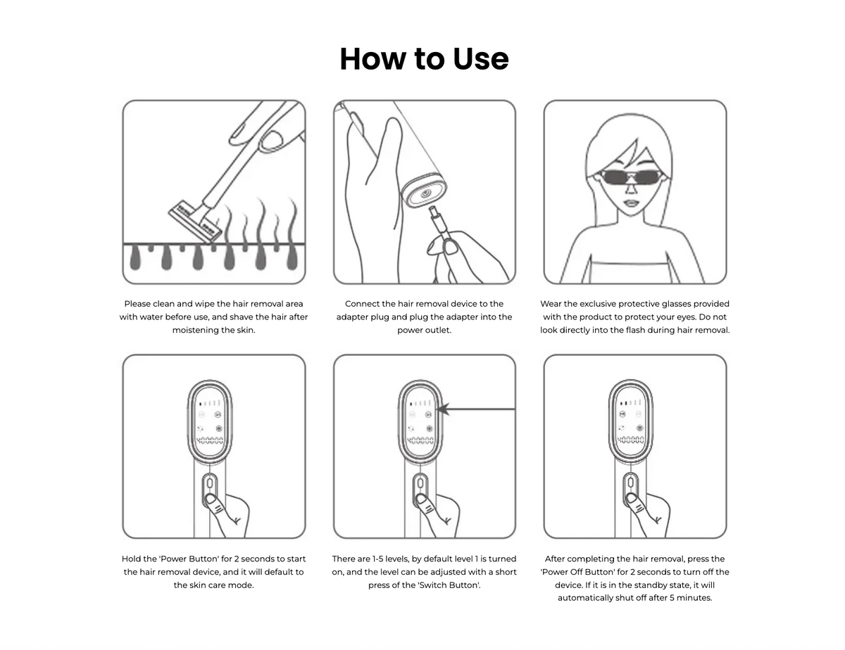 Lunaxon IPL Hair Removal AB50 how-to-use guide