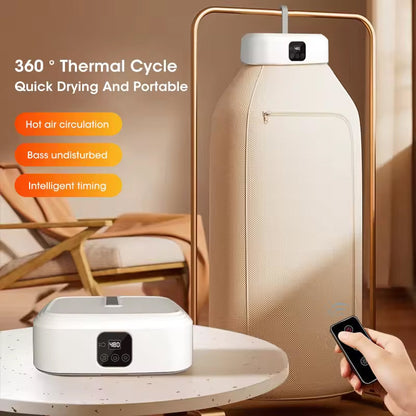 Portable DryTekco Foldable Dryer with remote control in a home setting