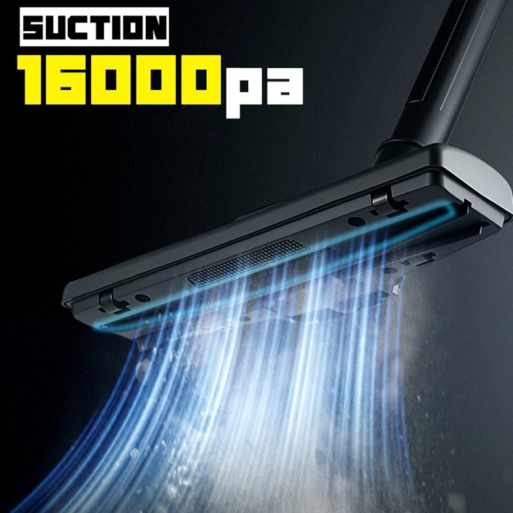 Shower head with suction force display on a dark background