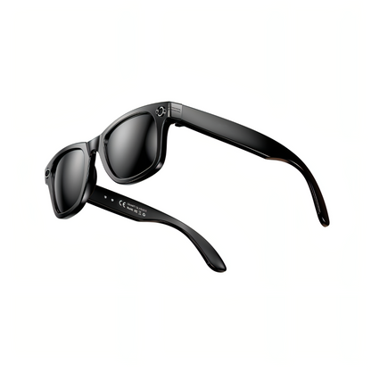 Black Keovy Smart Glasses with reflective lenses on a white background