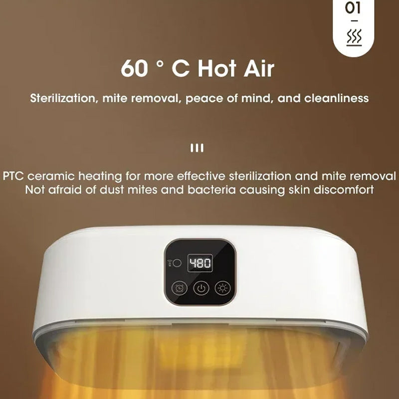 White DryTekco Foldable Dryer with digital display on a brown background