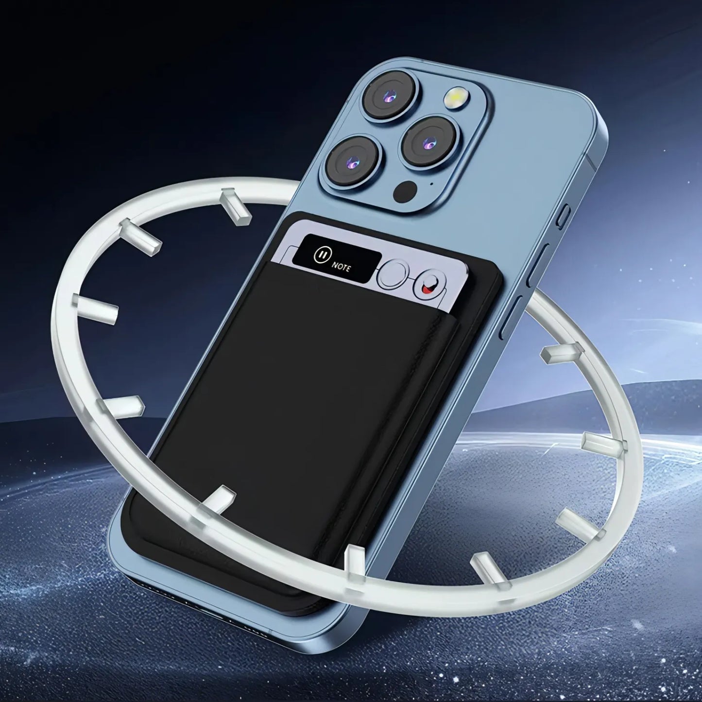 Keovy Voice Recorder on a white circular stand against a dark background