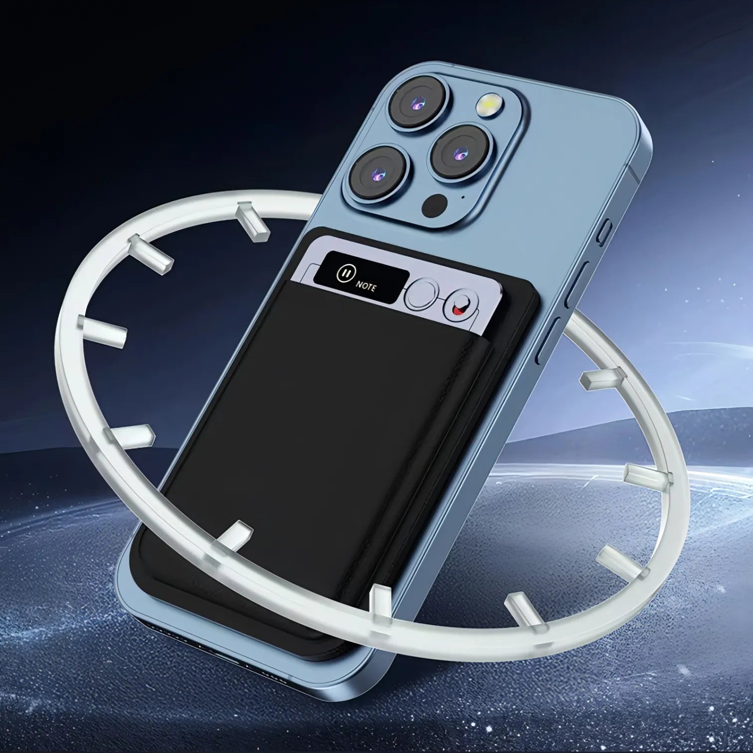 Keovy Voice Recorder on a white circular stand against a dark background