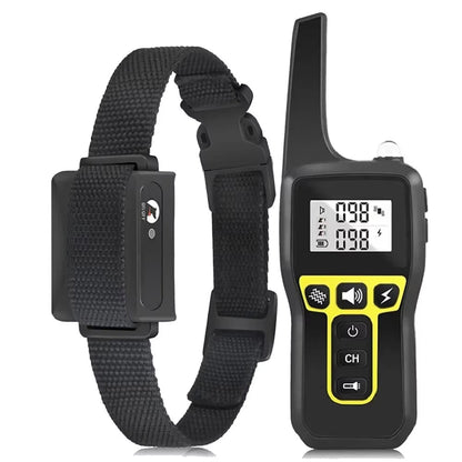 Black dog PawGofu Dog Shock Collar with remote control on a white background